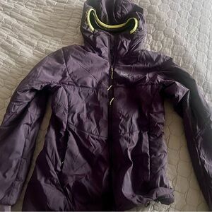Dark Purple Hooded Jacket with Neon Yellow Trim